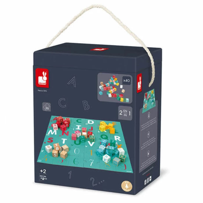 Kubix Set de 40 Cubos + rompecabezas de Letras y Números - Janod
